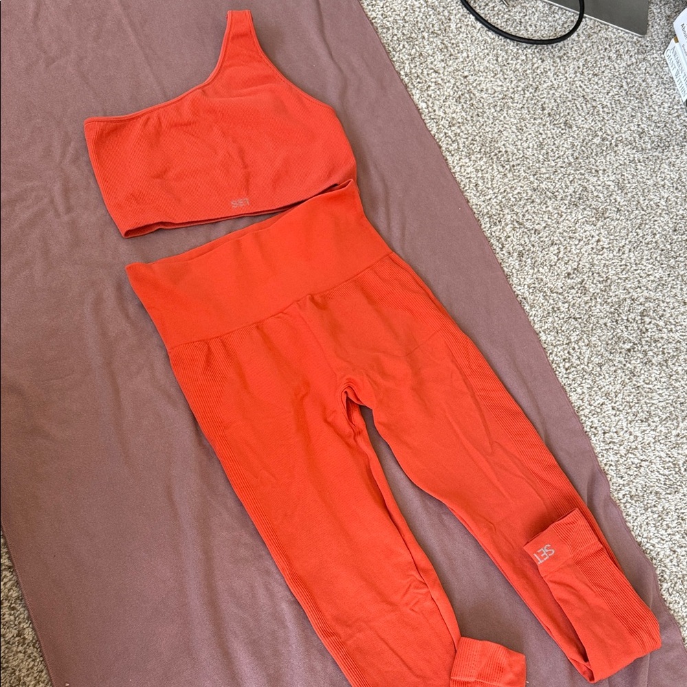Orange One-Shoulder Top and Leggings Set
